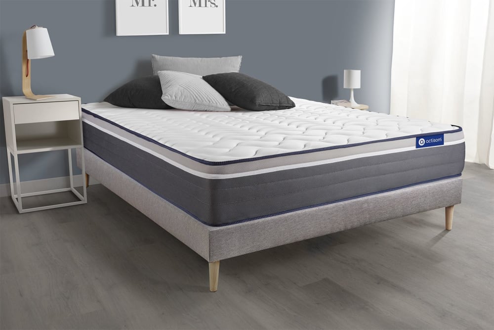 Somier gris + colchón con muelles y viscoelástica 180 x 190 - Maisons du Monde