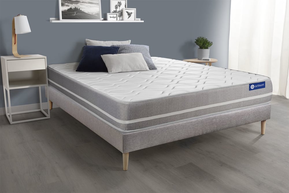 Somier gris + colchón con muelles ensacados 150 x 190 - Maisons du Monde