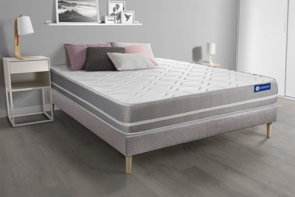 Somier gris + colchón con espuma viscoelástica 150 x 190 - Maisons du Monde