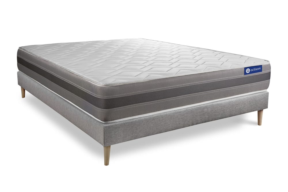Somier gris + colchón con muelles y viscoelástica 150 x 190