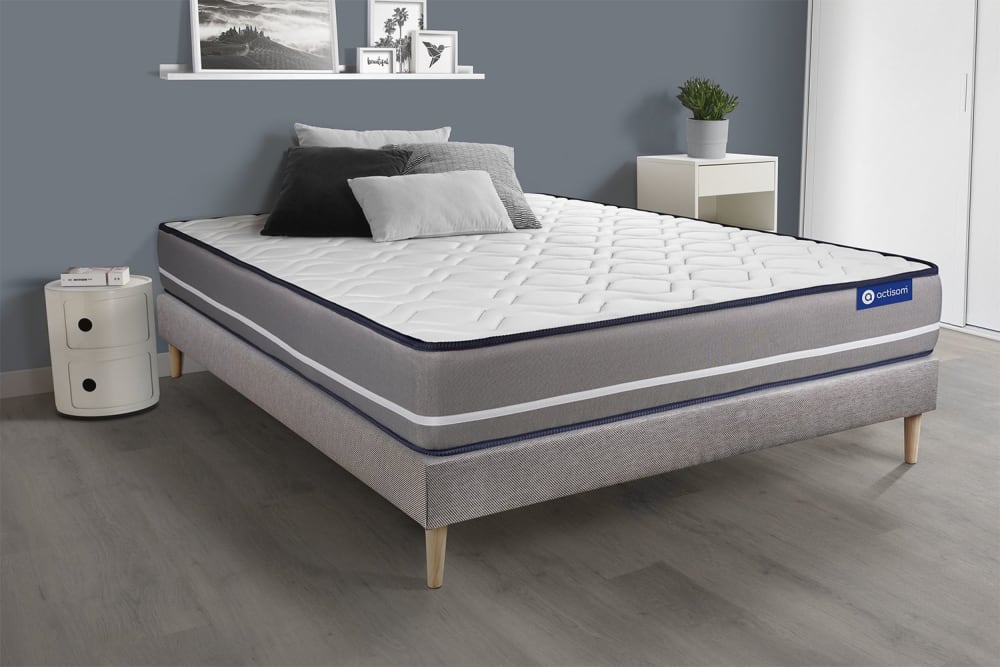 Somier gris + colchón con muelles ensacados 150 x 190 - Maisons du Monde