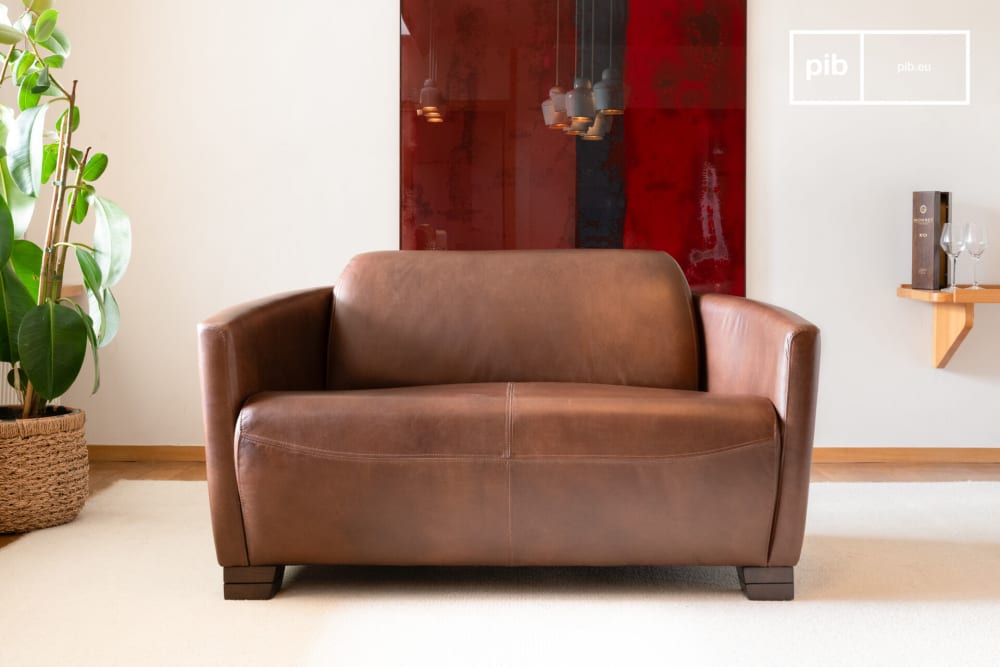 PIB 2-Sitzer-Sofa aus Vollnarbenleder, braun - -