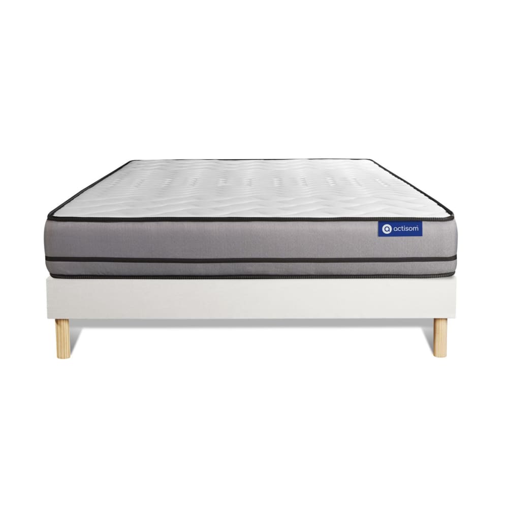 Ensemble 120x200 Matelas Mémoire de forme Sommier kit Blanc