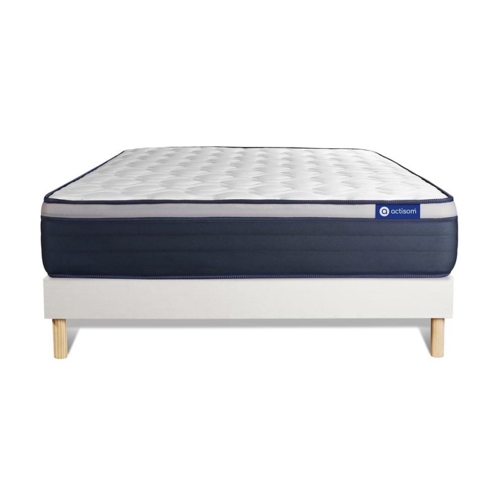 Ensemble 120x200 Matelas Hybride Sommier kit Blanc