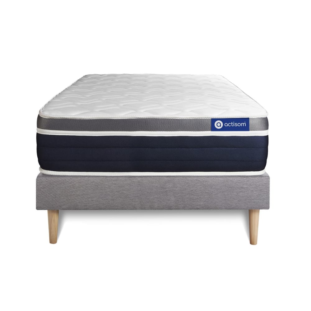 Ensemble 80x200 matelas hybride sommier kit gris - Maisons du Monde