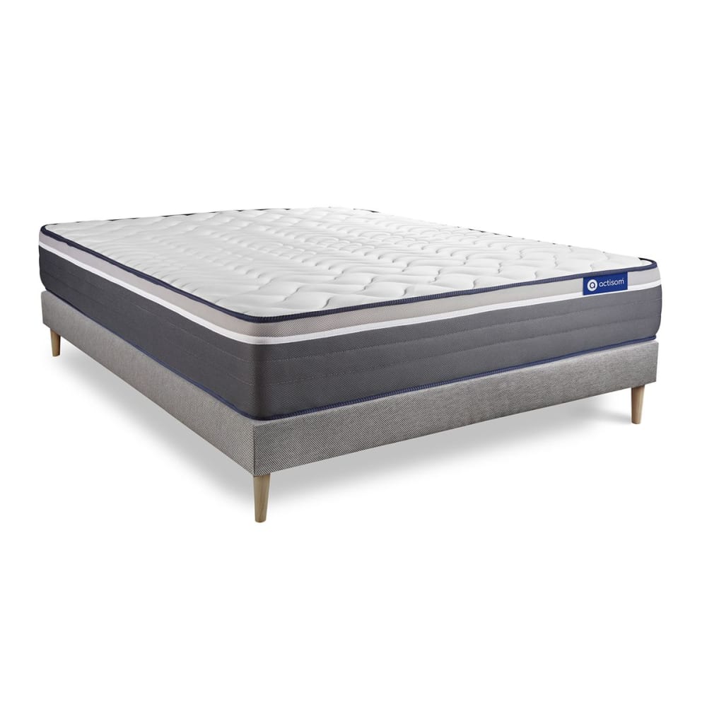 Ensemble 120x190 matelas hybride sommier kit gris - Maisons du Monde