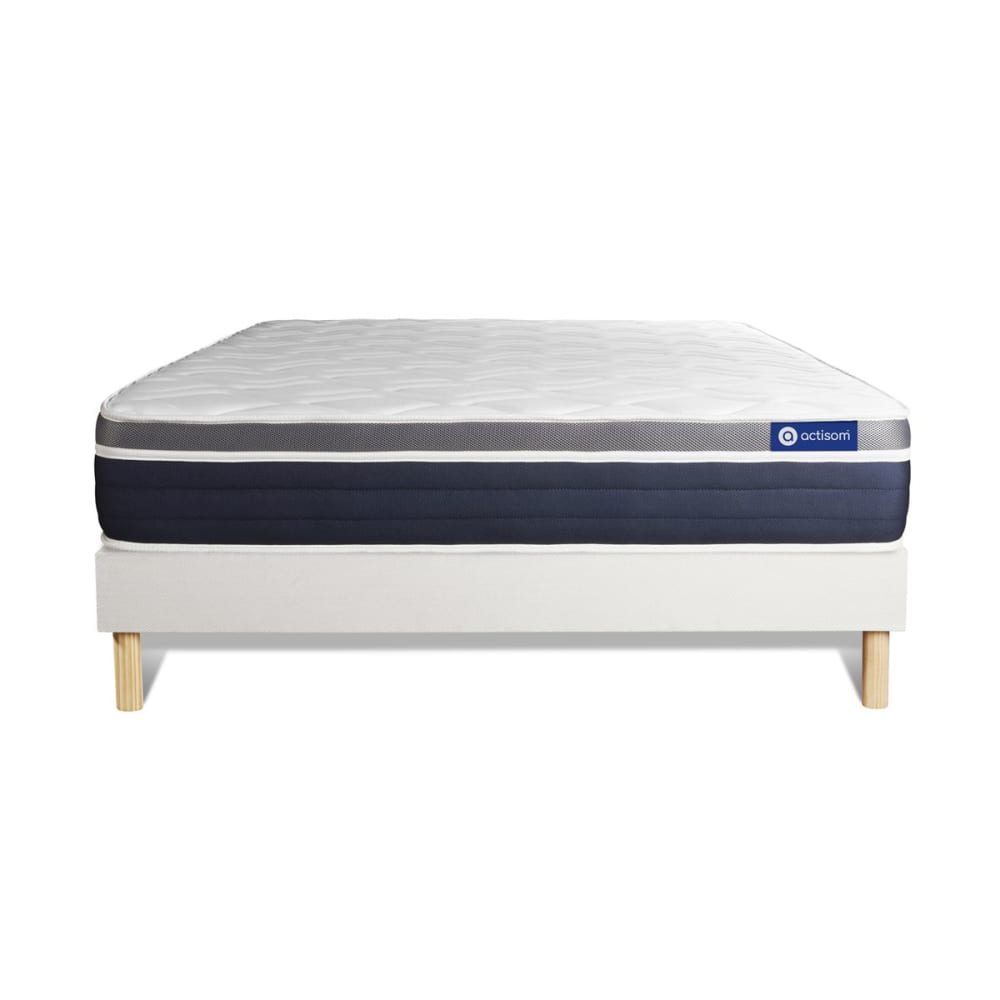 Ensemble 120x190 Matelas Mémoire de forme Sommier kit Blanc