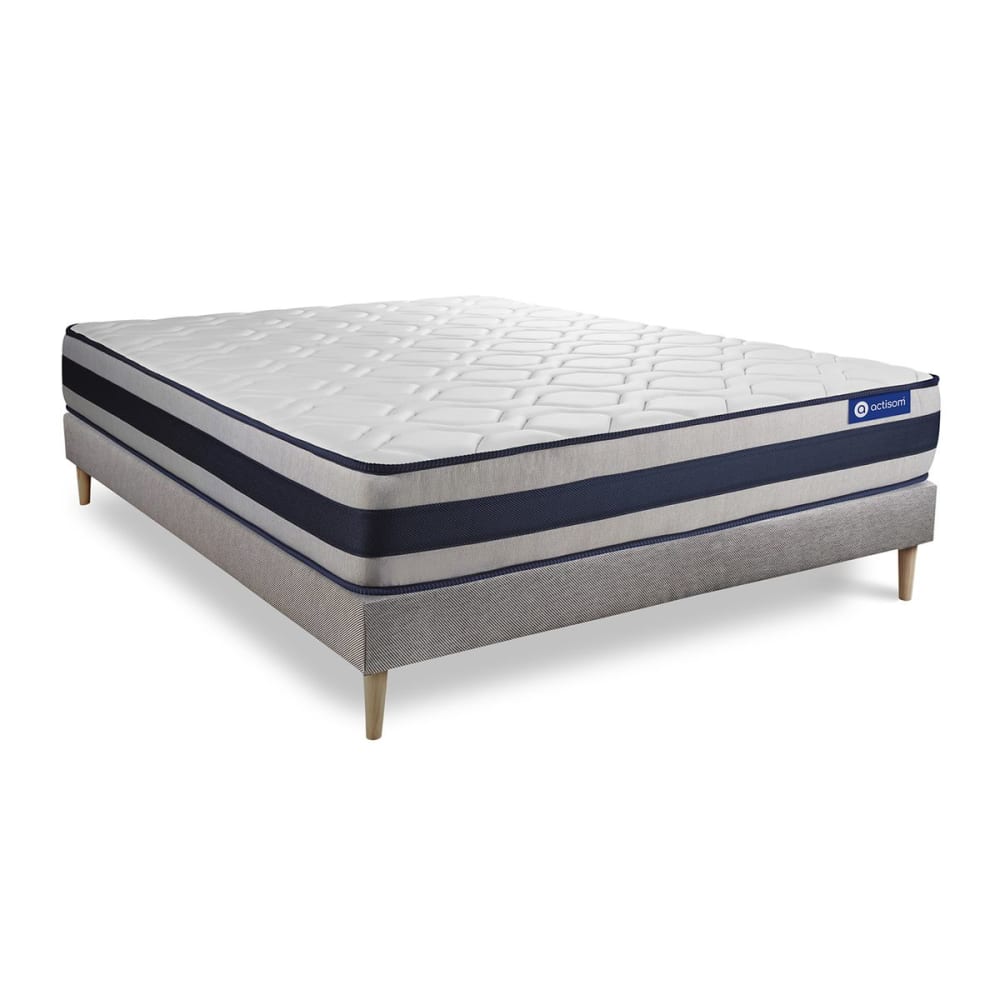 Ensemble 120x190 Matelas Hybride Sommier kit Gris