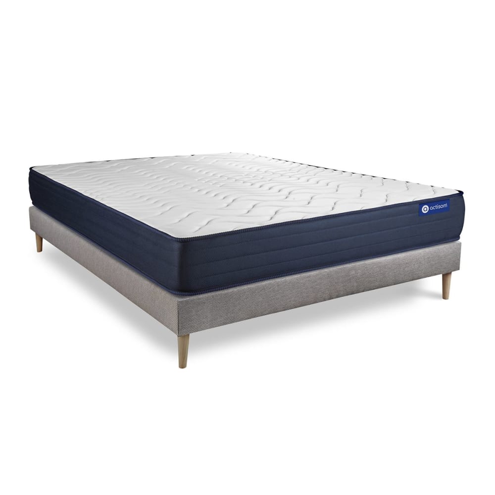 Ensemble 120x190 Matelas Hybride Sommier kit Gris