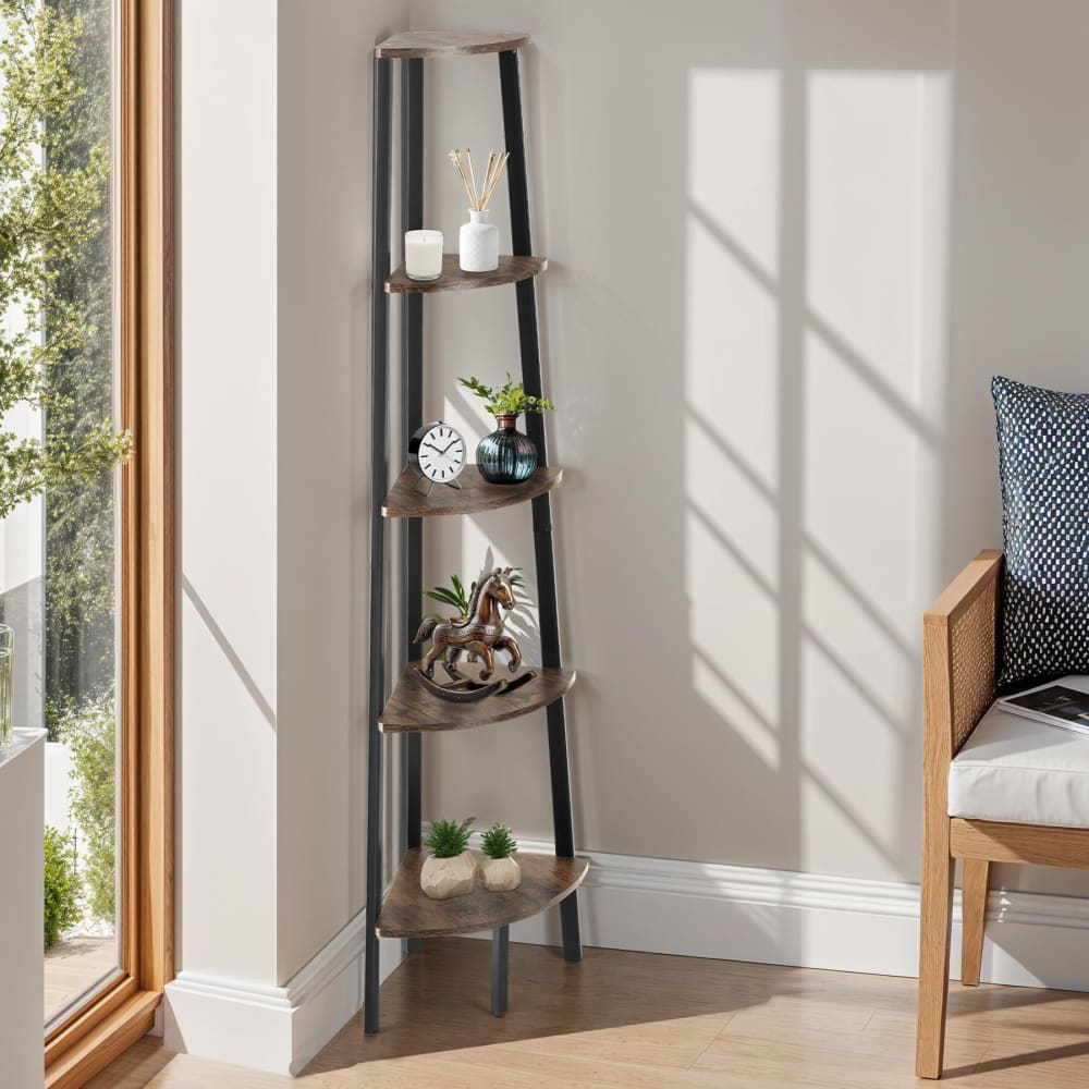 Scaffale angolare stile industriale 34x34x158,5 legno scuro - Marrone - Pannello di particelle