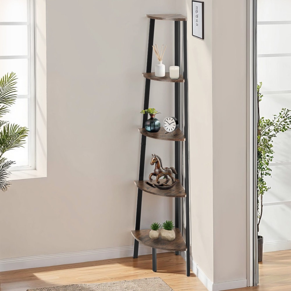 Étagère d’angle style industriel 34x34x1585 cm bois foncé