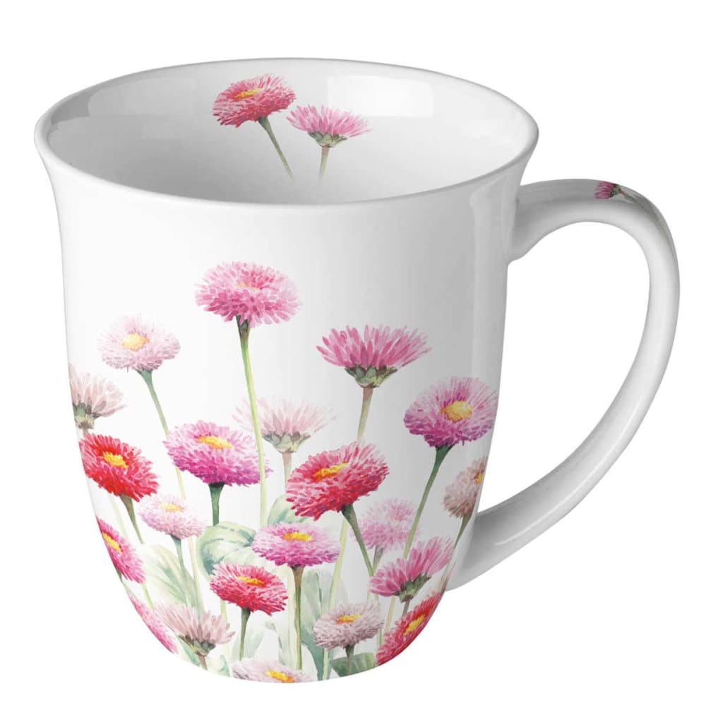 Ambiente Tasse en porcelaine fine pâquerettes roses style campagne Blanc