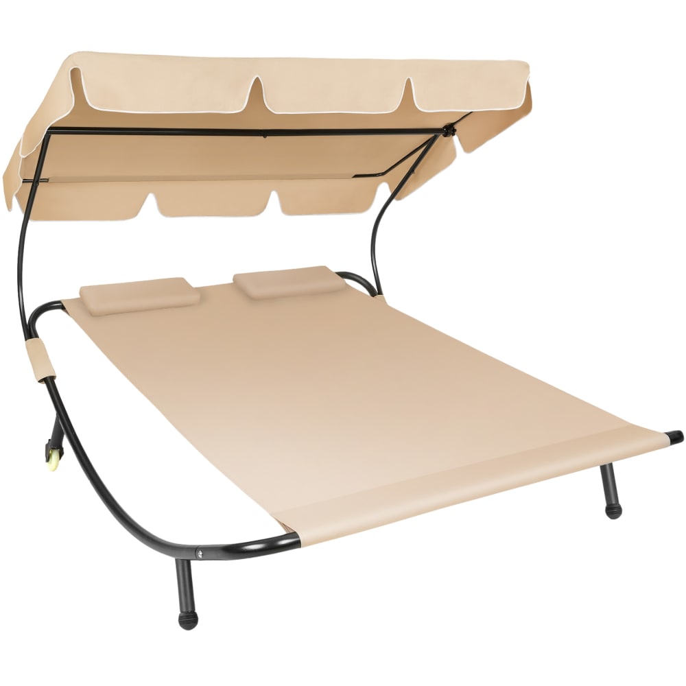 Transat acier 2 personnes 2 roulettes 2 coussins de tête noir et beige