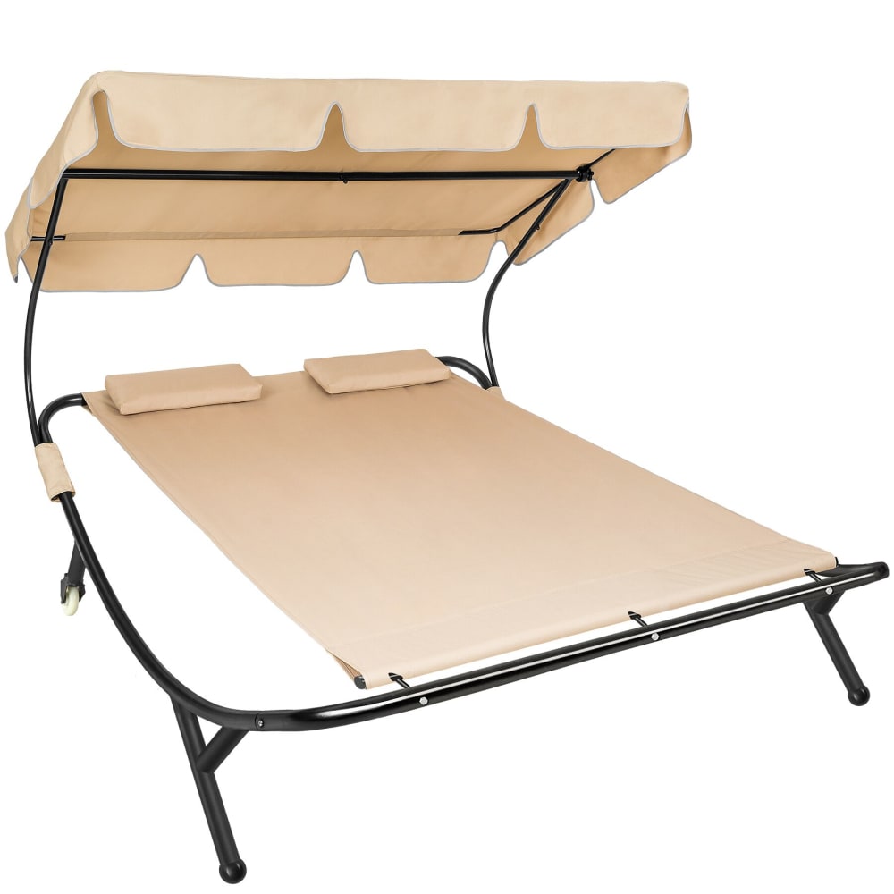 Dondolo per 2 persone con ruote e 2 cuscini nero e beige -