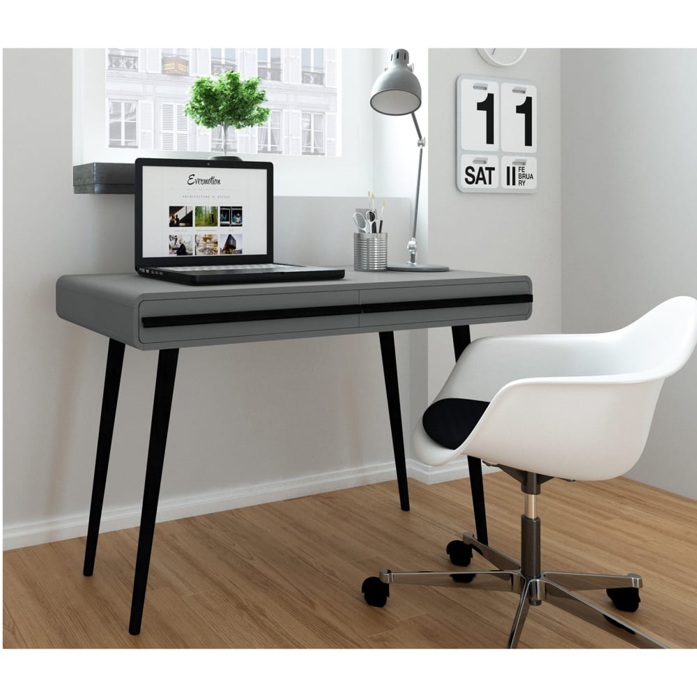 LOFT24 Ein stilvoller Schreibtisch aus laminierten Spanplatten im modernen skandinavischen Design. Grau