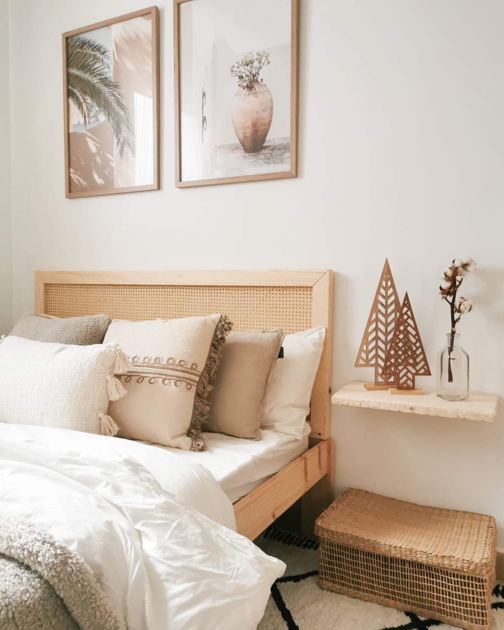 Tête de lit en bois de pin et cannage couleur naturelle 200x60cm