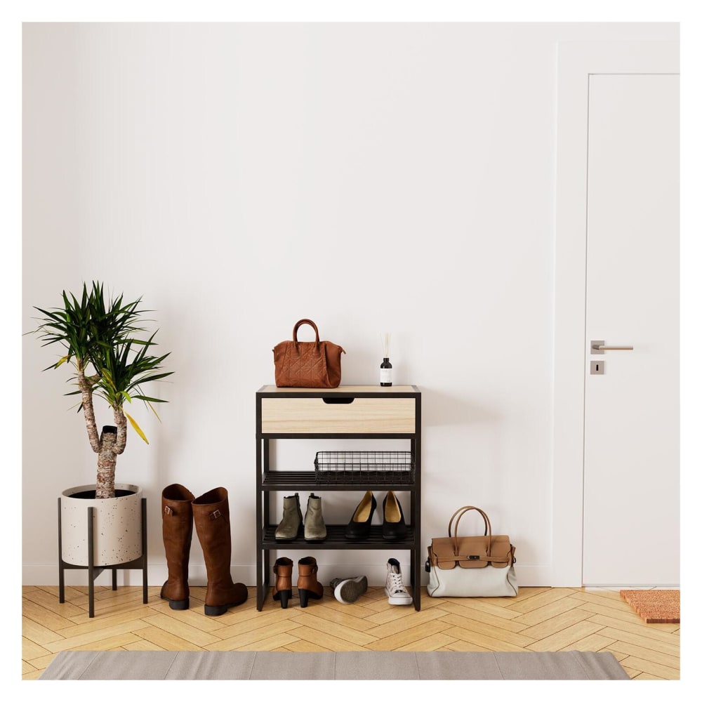 Console d'entrée rangement chaussures bois et métal 60x80cm