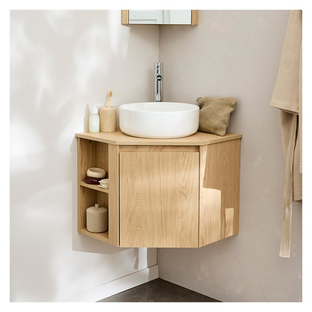 Ensemble meuble sous vasque d'angle  + vasque blanche