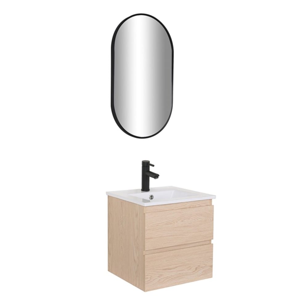 Meuble vasque  45cm robinet noir et miroir