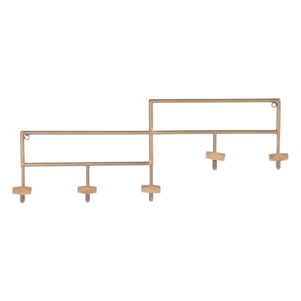 Portemanteau mural métal doré 5 crochets 54.5x5.5x22cm