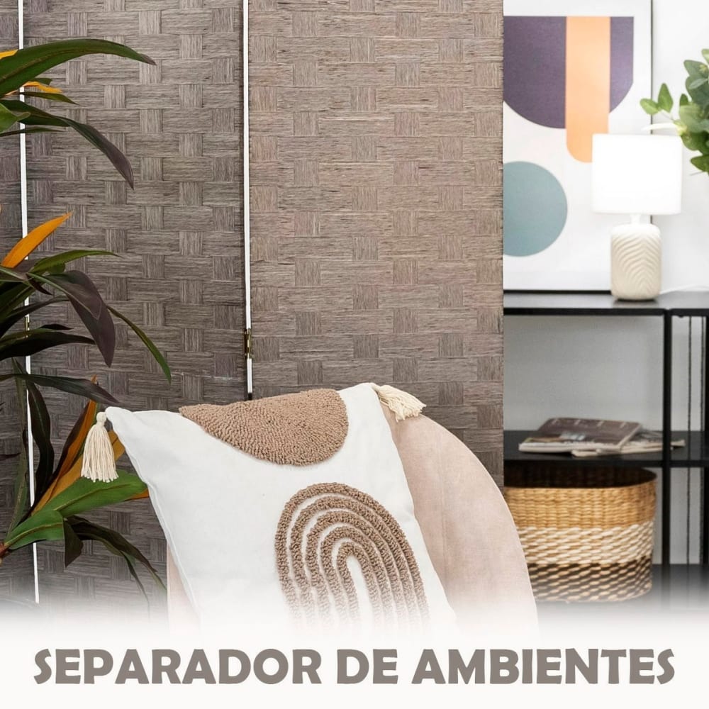 Biombo de papel trenzado gris de 120x175 cm - Maisons du Monde