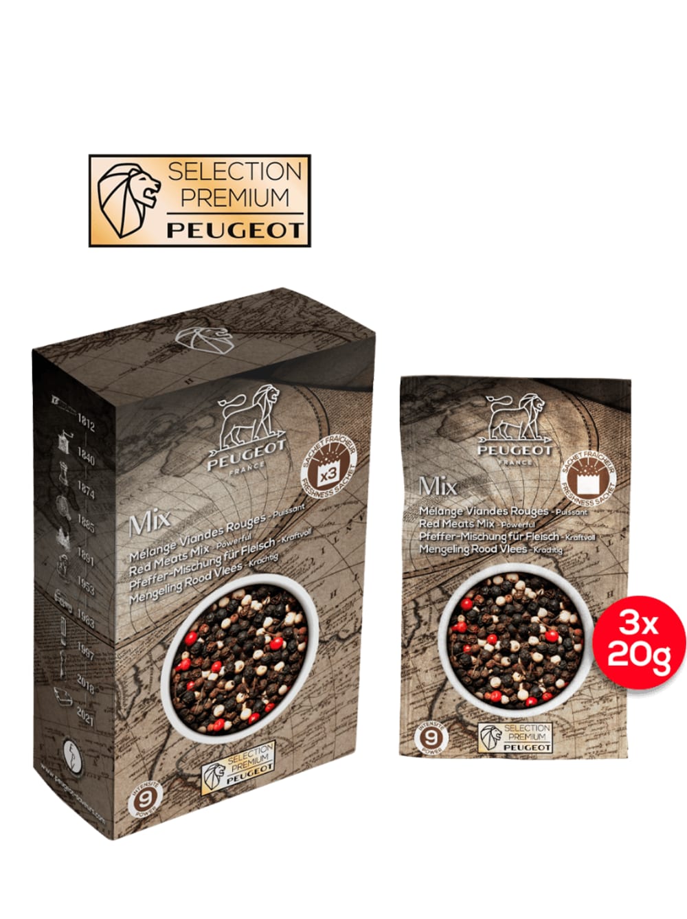Peugeot Mix viandes rouges mélange de poivres pour viandes rouges, 60g - 3 style classique chic Multicolore Fibres Naturelles