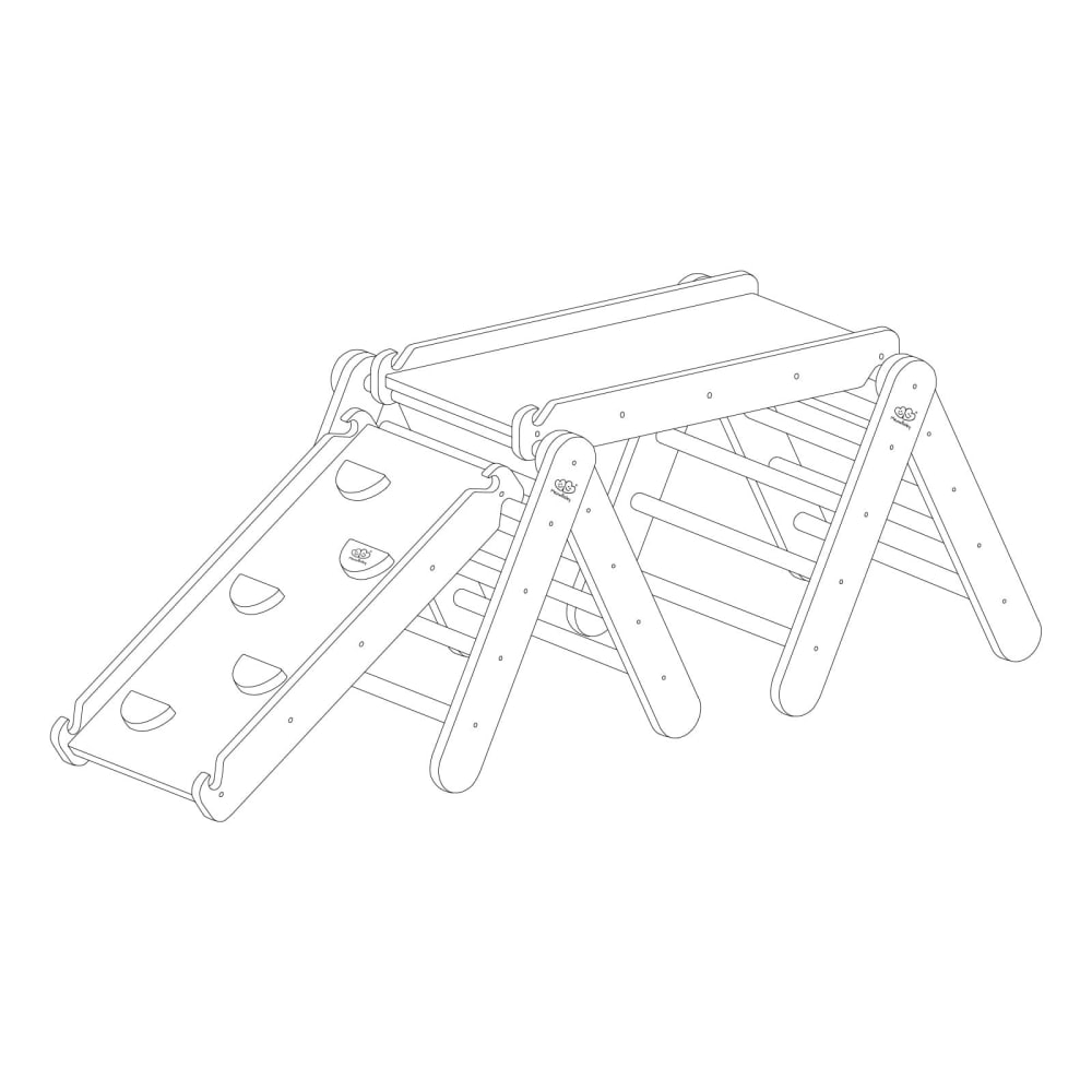 Triangolo da arrampicata con scivolo e 2 pareti da arrampicata,