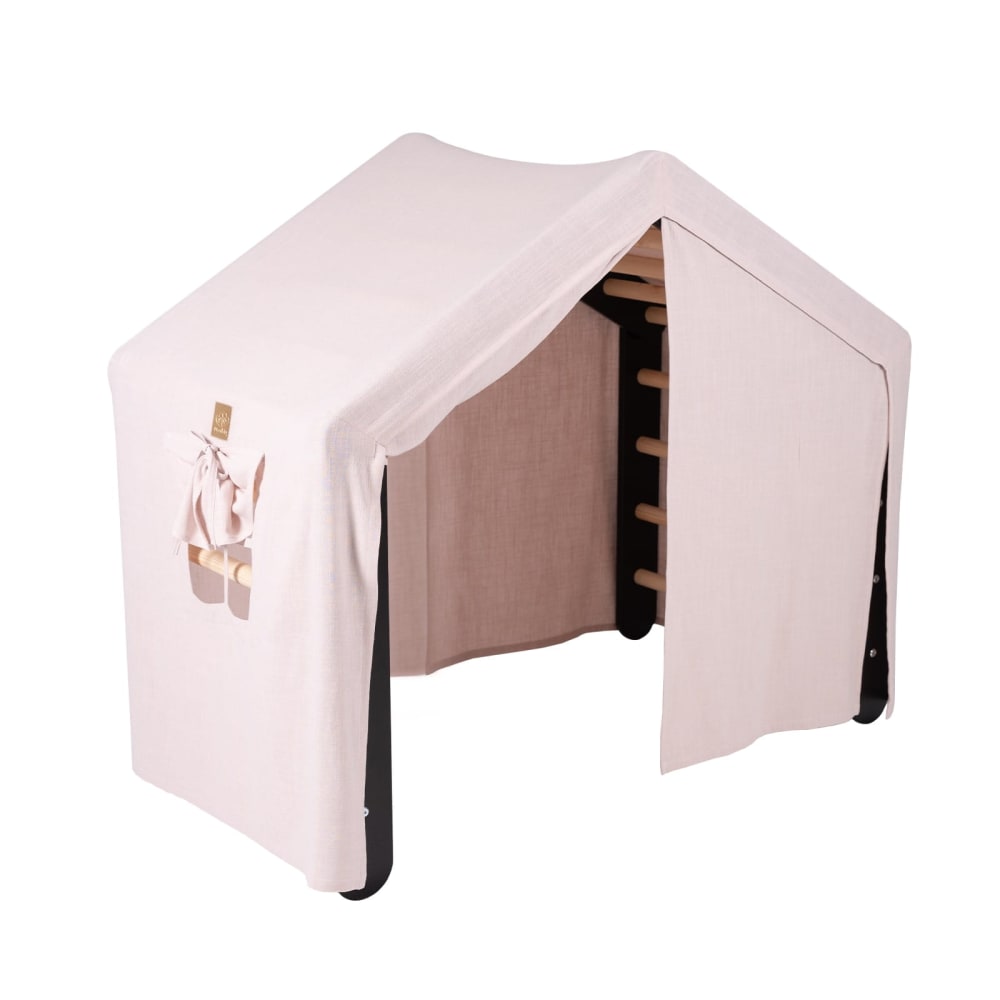 Casa grande con escalera plegable para niños negro, carpa rosa