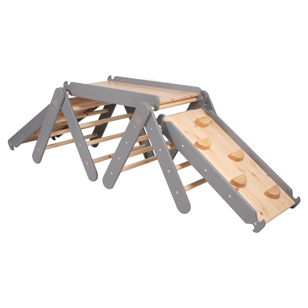 Triangolo da arrampicata con scivolo e 3 pareti da arrampicata,