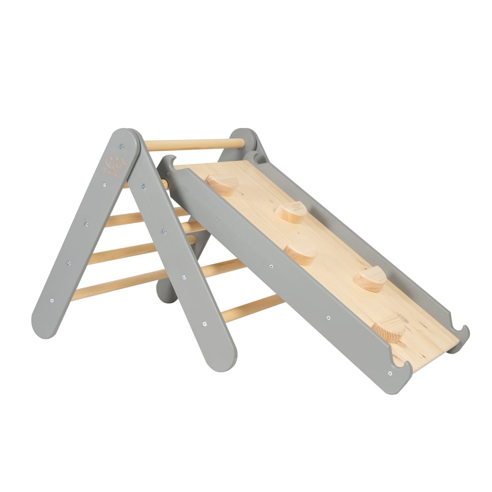 Triangle d'escalade avec Toboggan pour Enfants - Montessori Gris (MeowBaby) - Image 1