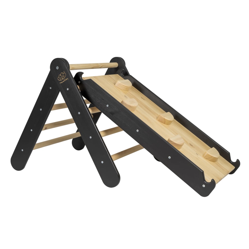 MeowBaby - Triangle d'escalade avec Toboggan pour Enfants - Montessori Noir