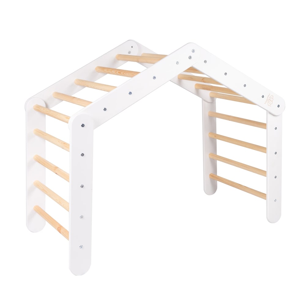Escalera de gimnasio 112x61x94cm triángulo de escalada pikler, blanca