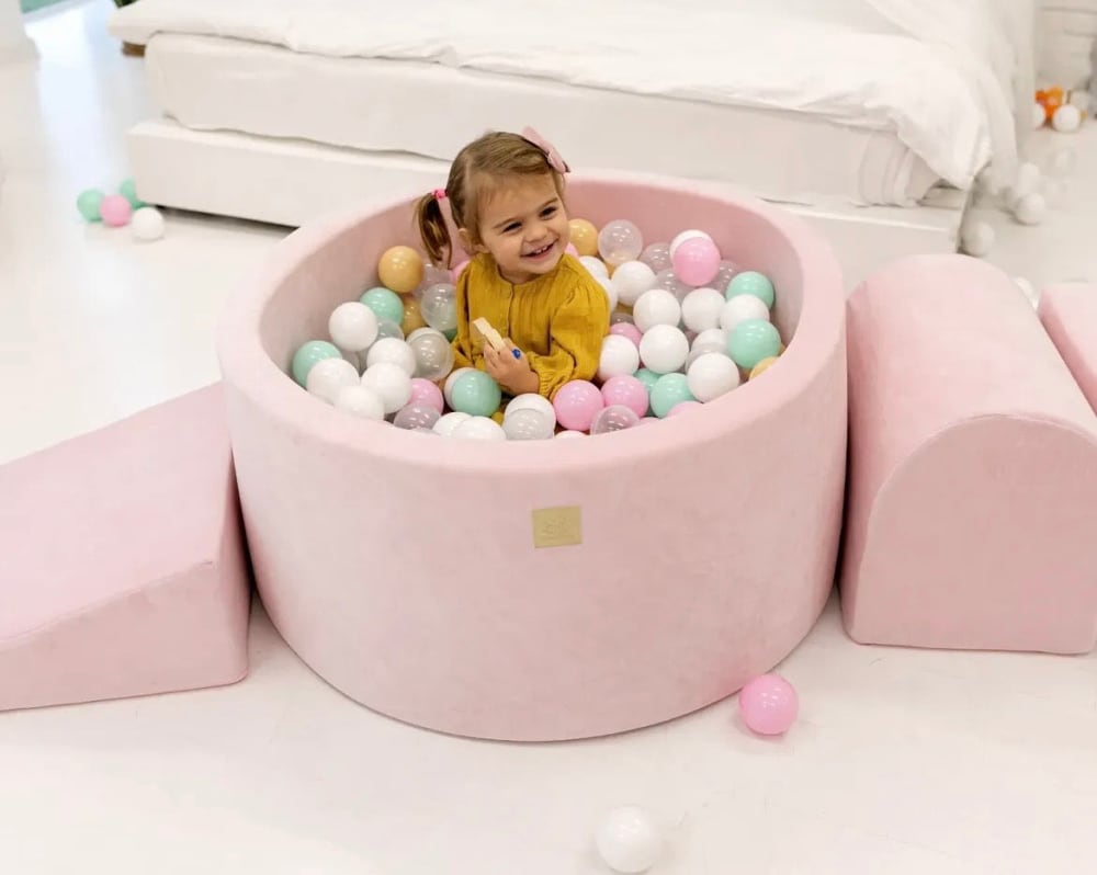 Piscina di palline in velluto rosa cipria ø90 h30 cm, 200 palline