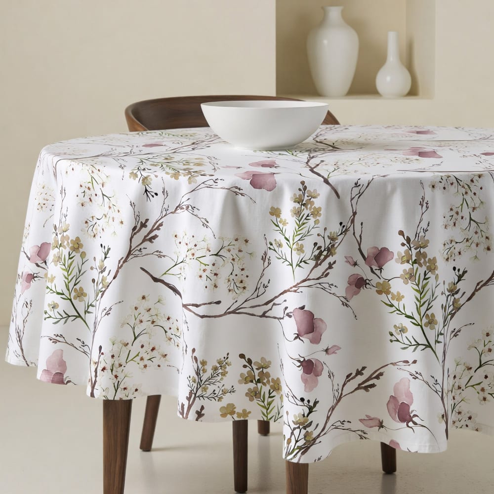 Muare Home Runde fleckabweisende Tischdecke 100% Bio-Baumwolle mehrfarbig 155 cm - Baumwolle