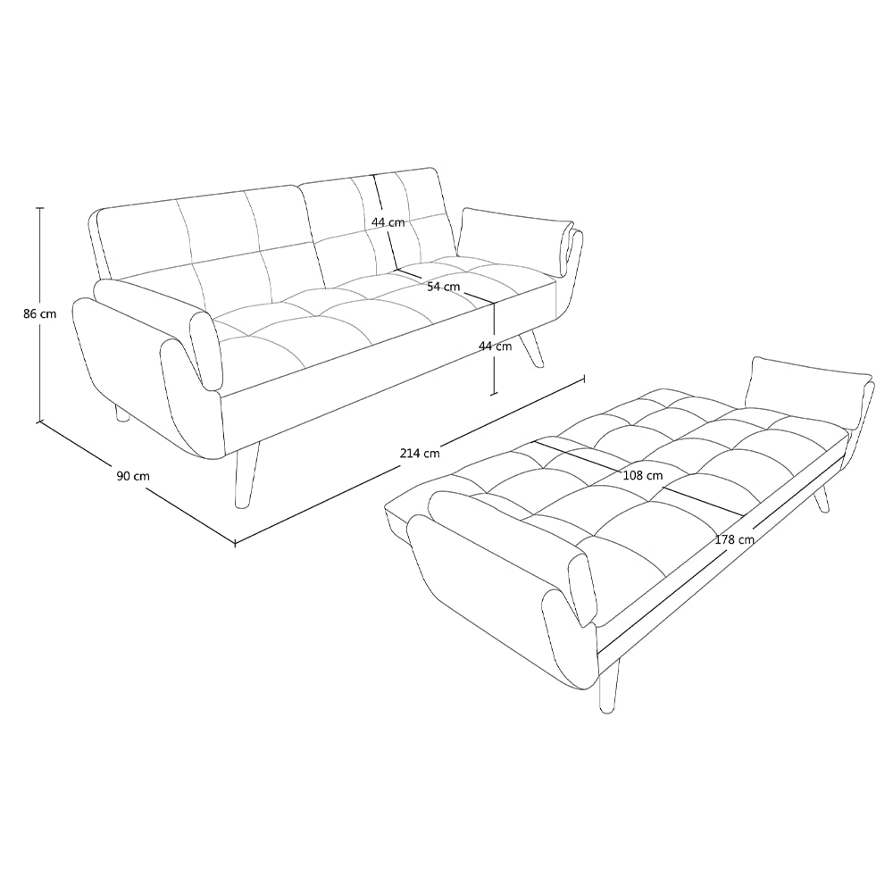 Divano letto clic clac in tessuto vellutato nero piede legno -