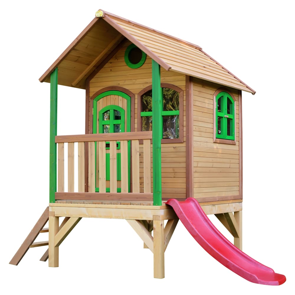 Axi Spielhaus aus FSC Holz mit roter Rutsche, braun/grün style modern - Holz