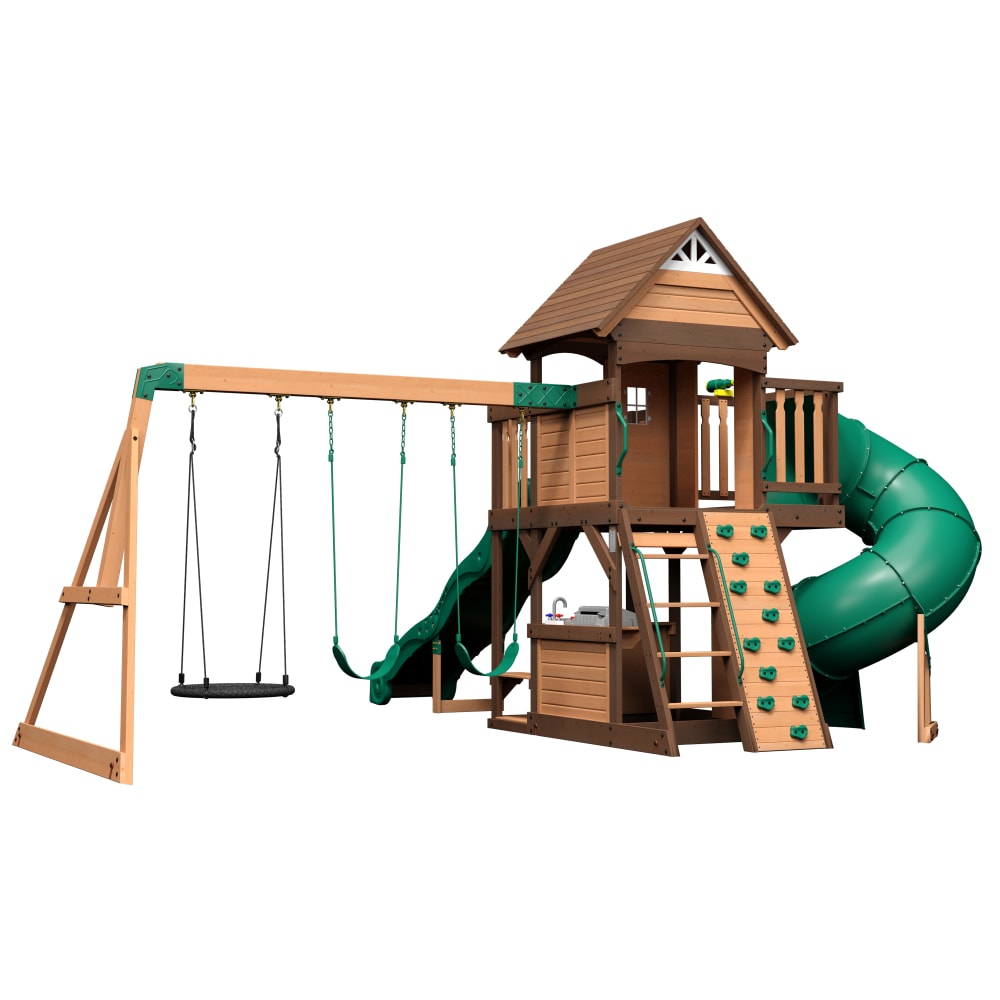 Backyard Discovery Spielturm mit Rutsche, Schaukel, Kletterwand & Plattform aus Holz style modern Braun Holz