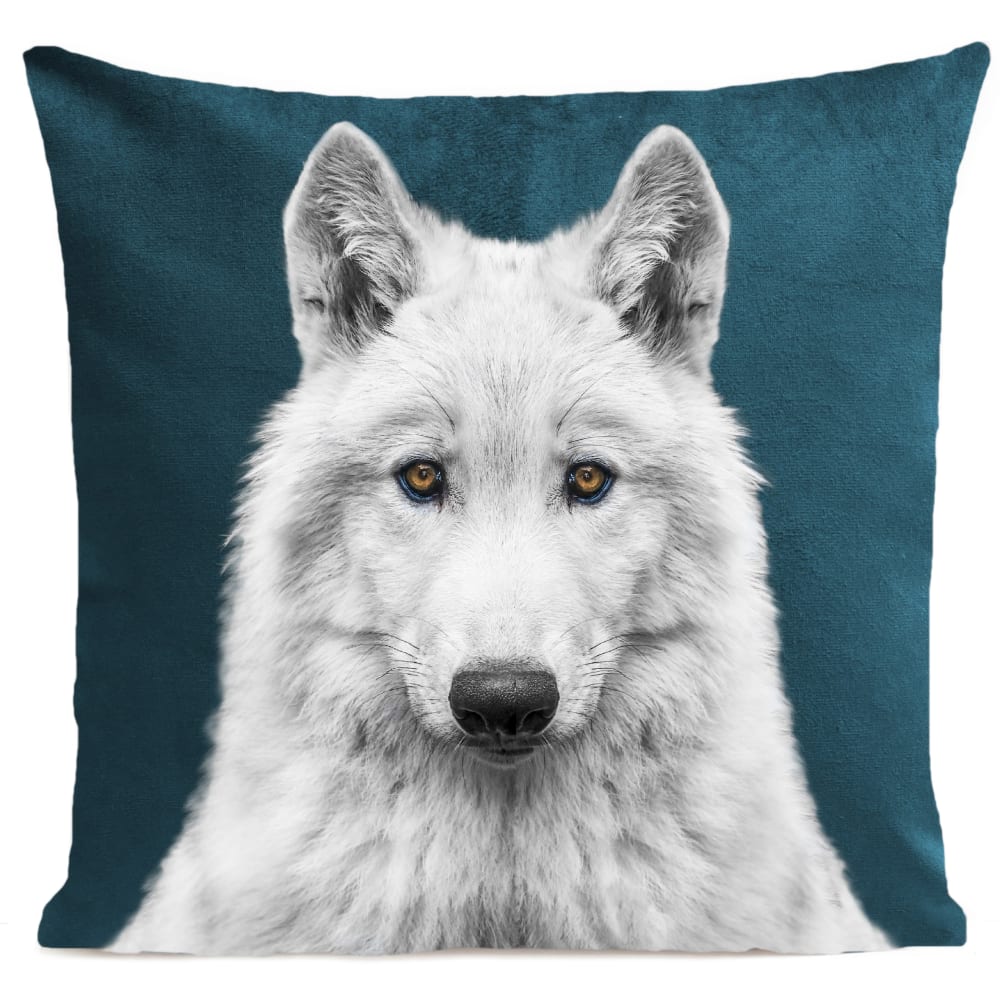 Coussin loup animal bleu suédine 40x40cm