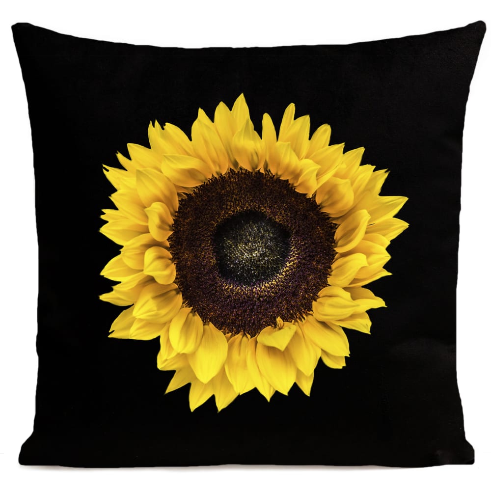 Coussin floral tournesol noir suédine 40x40cm