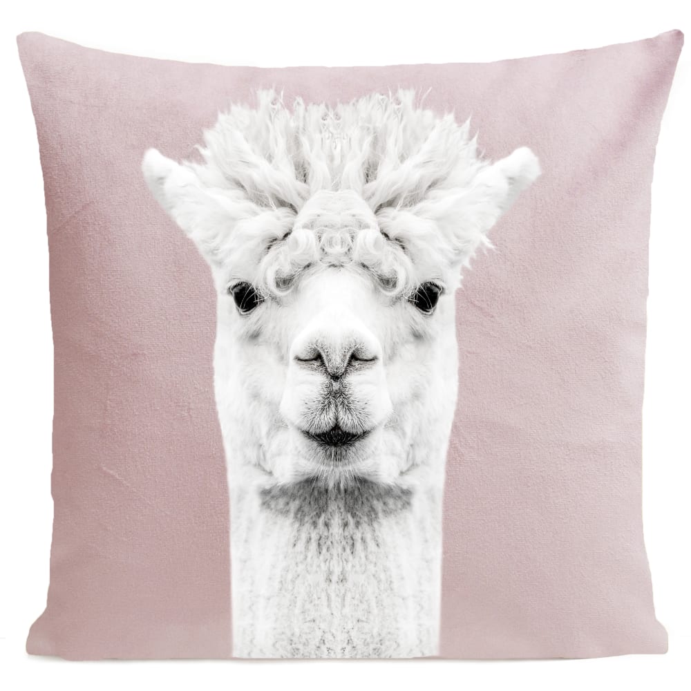 Coussin animal lama suédine rose 40x40cm