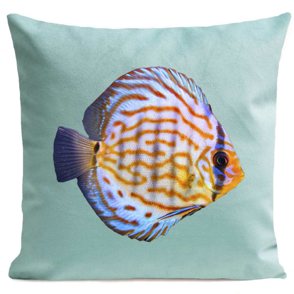 Coussin bord de mer poisson suédine bleu 40x40cm