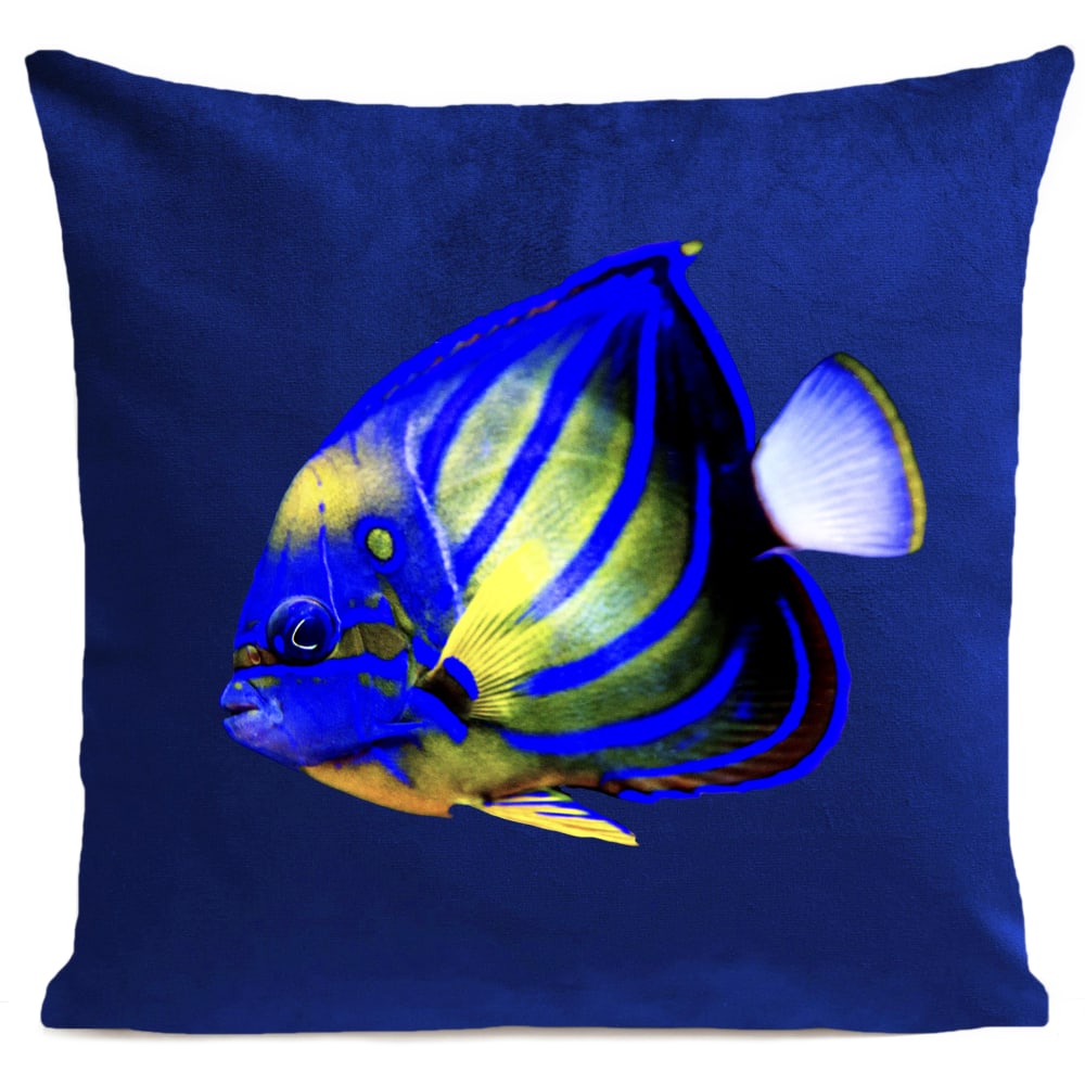 Coussin bord de mer poisson bleu suédine 40x40cm