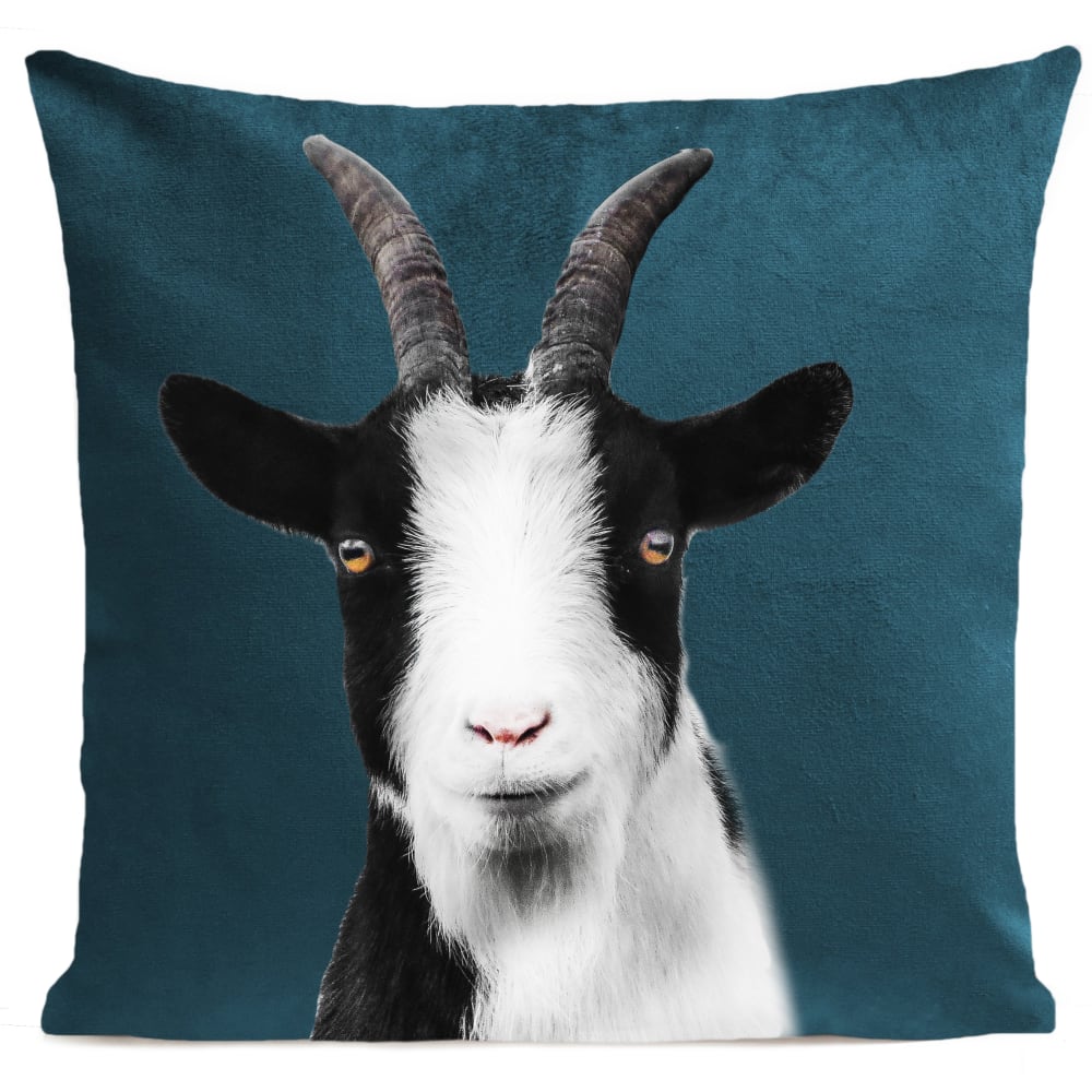 Coussin animal chèvre suédine vert 40x40cm