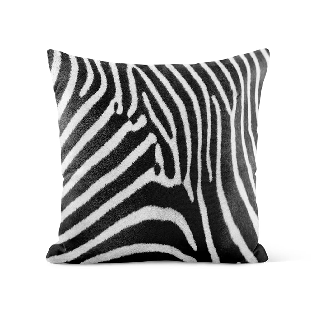 Coussin déco peau de zèbre suédine blanc 40x40cm