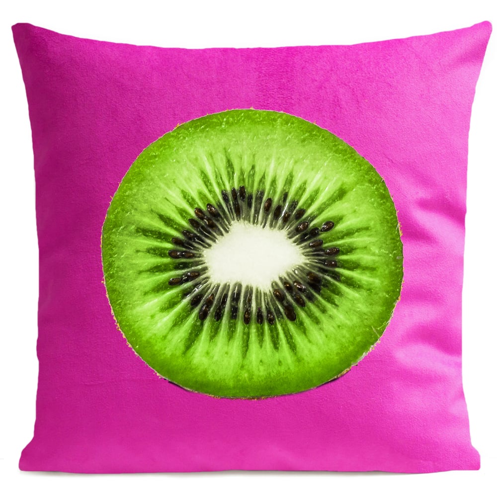 Coussin fruit kiwi suédine rose 40x40cm