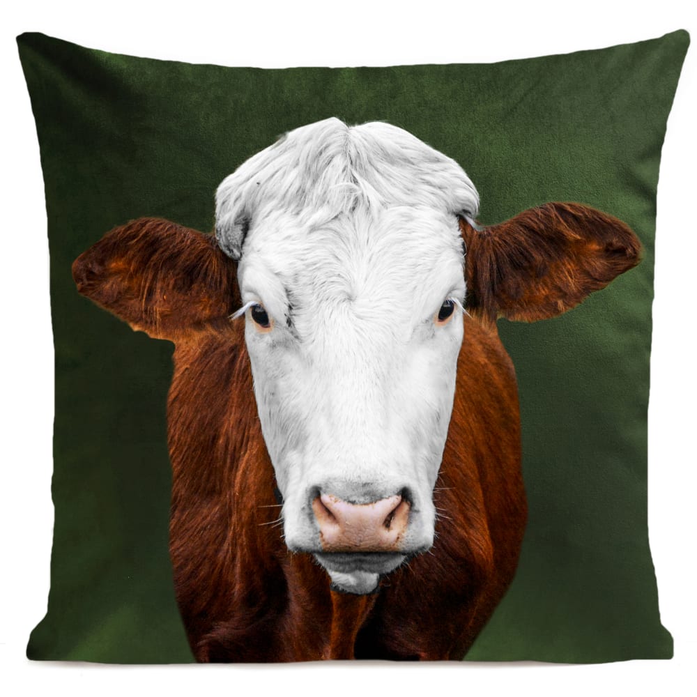 Coussin campagne vache suédine vert 40x40cm