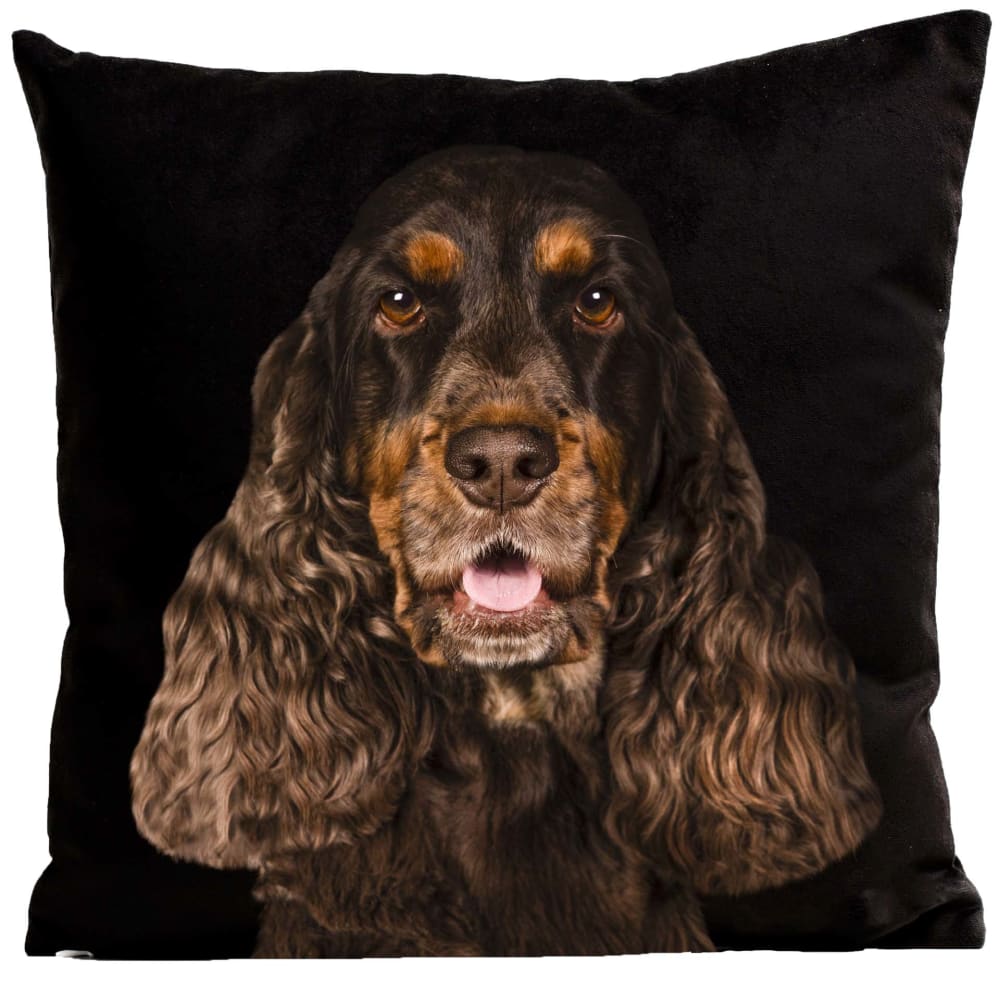 Coussin chien cocker suédine noir 40x40cm