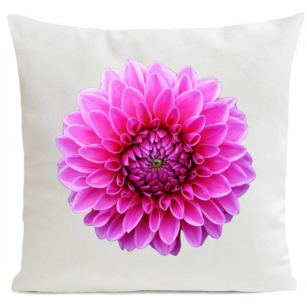 Coussin fleur dahlia suédine blanc 40x40cm