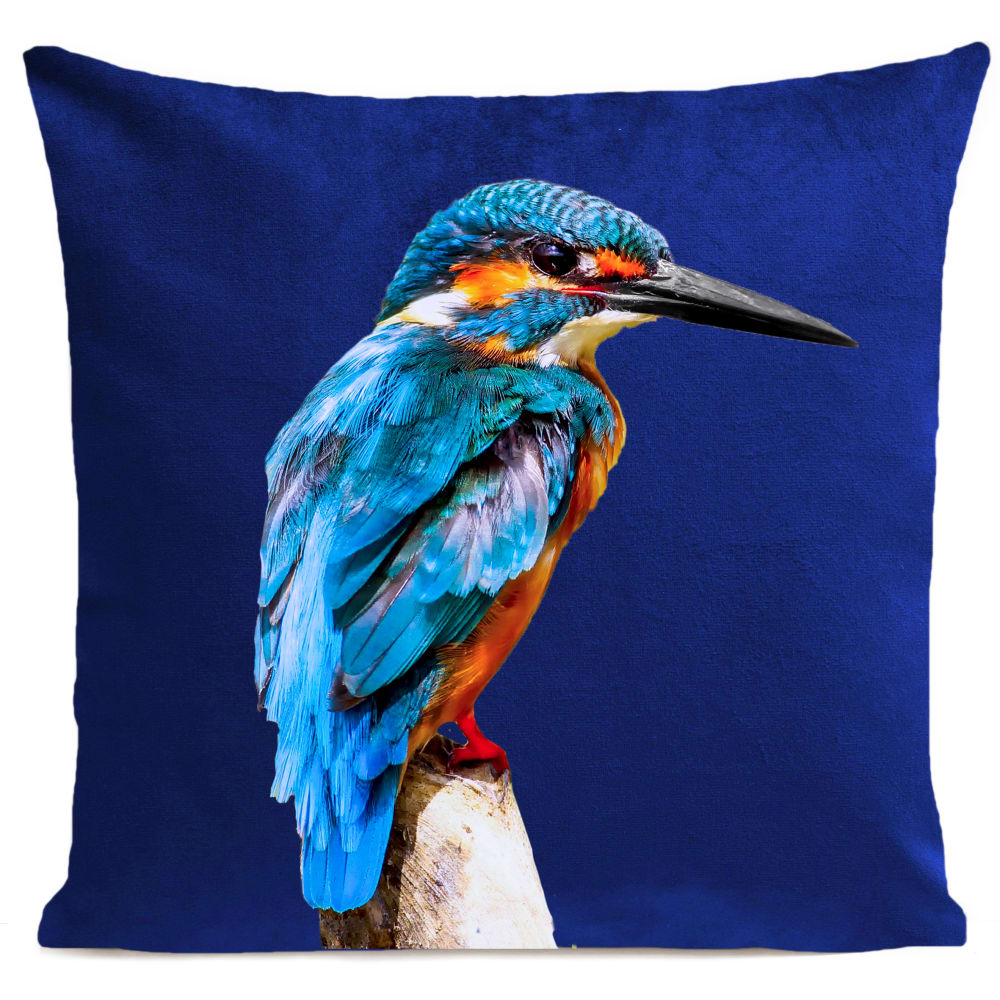 Coussin oiseau bord de mer suédine bleu 40x40cm