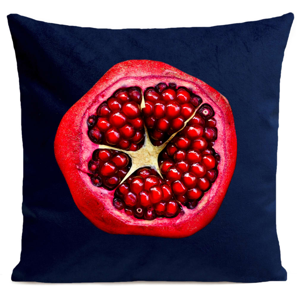 Coussin fruit végétal grenade suédine bleu 40x40cm